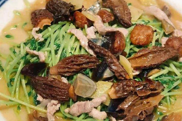 羊肚菌濃湯煨豆苗的做法